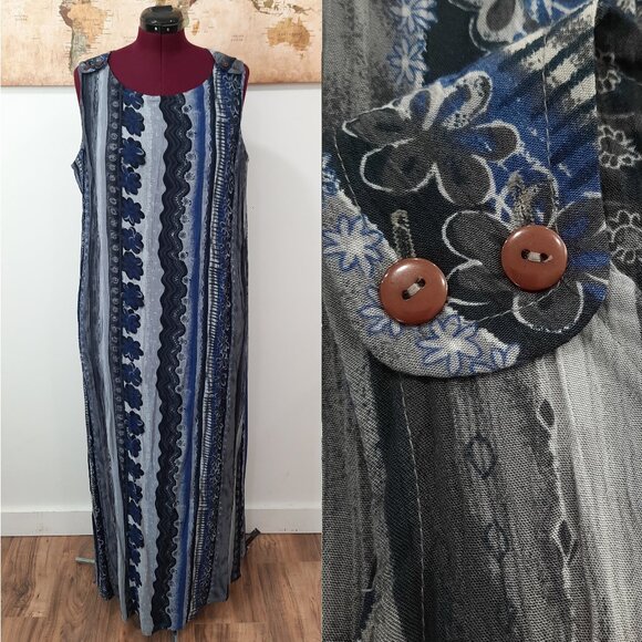 Vtg 90s boho maxi dress w/ button straps - Sag Harbor brand - Picture 1 of 8